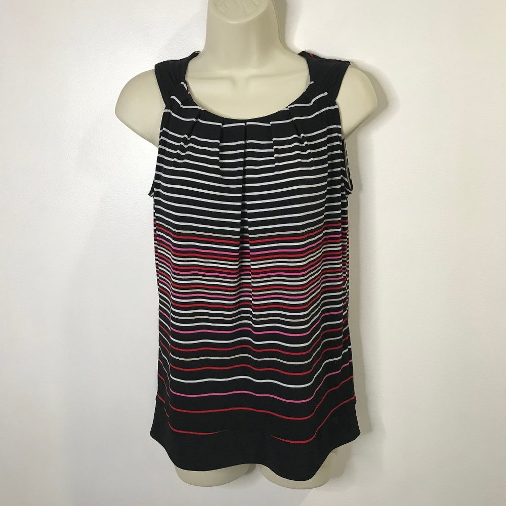 New York & Company Tank Top XS Extra Small Black White Pink Striped Stretch